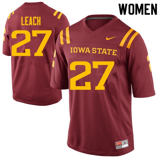 Women #27 Nick Leach Iowa State Cyclones College Football Jerseys Sale-Cardinal - Click Image to Close